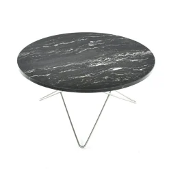 O Table Soffbord Ø80 cm, Stål/Svart Marmor