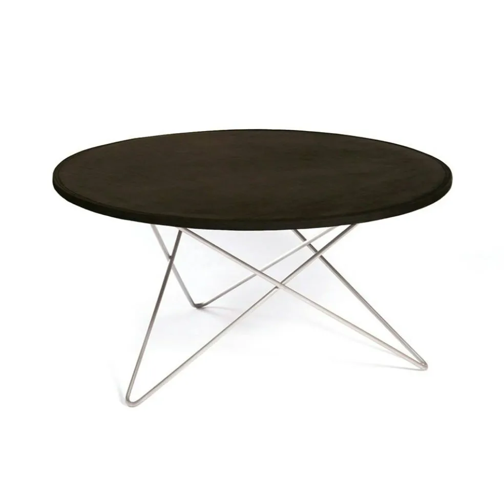 O Table Soffbord Ø80 cm, Stål/Svart läder