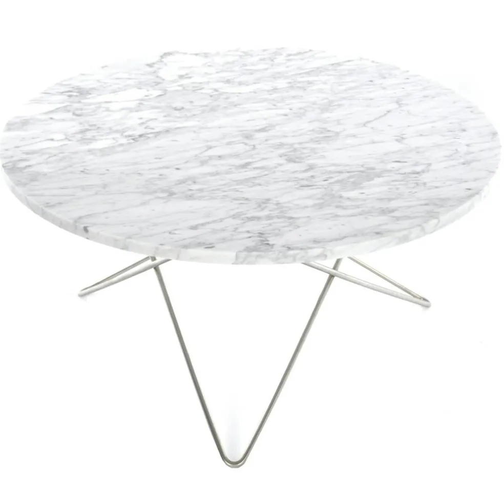 O Table Soffbord Ø80 cm, Stål/Vit matt marmor