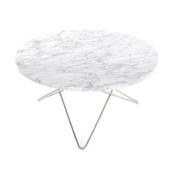 O Table Soffbord Ø80 cm, Stål/Vit Marmor