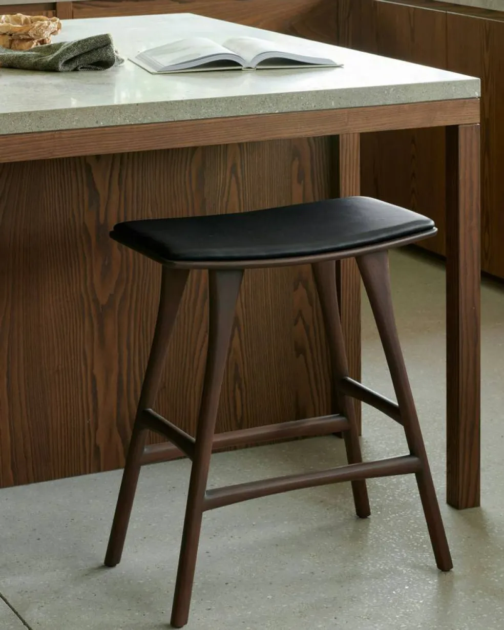 Osso Barstol, Teak / Brunt Läder
