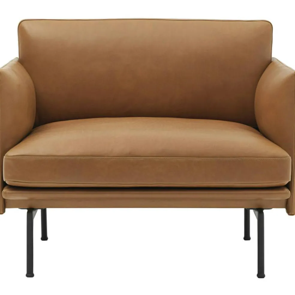 Outline Fåtölj, Svart Aluminium / Refine Leather Cognac