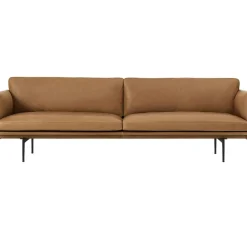 Outline Soffa 3-Sits, Svart Aluminium / Refine Leather Cognac