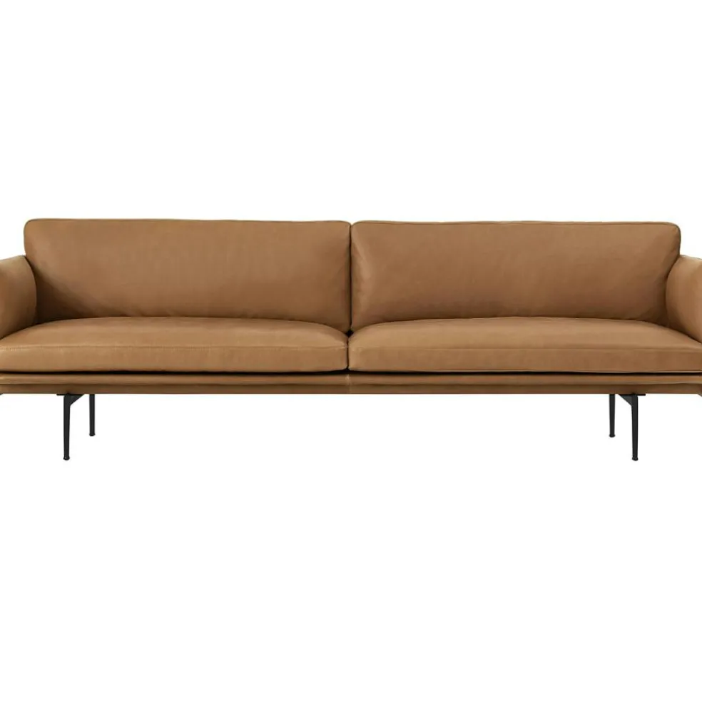 Outline Soffa 3-Sits, Svart Aluminium / Refine Leather Cognac