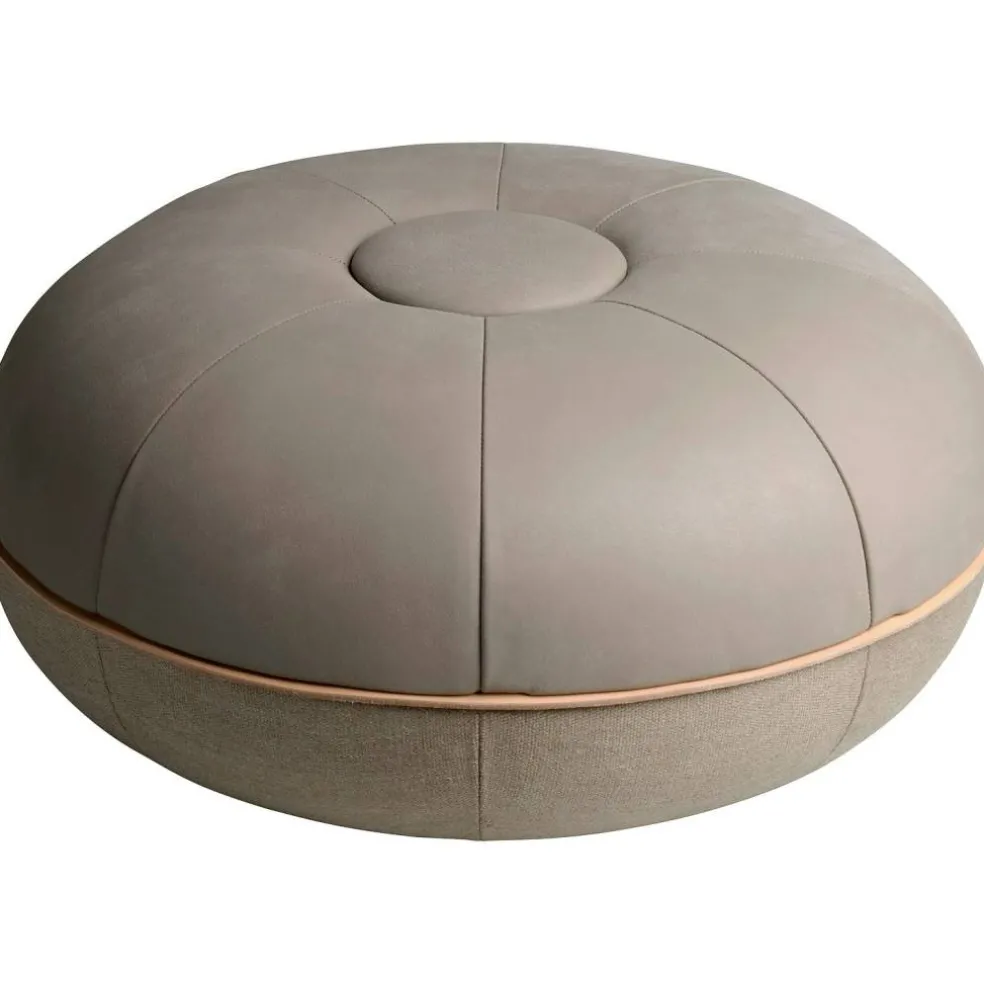 Pouf Sittpuff Small, Ovandel Läder / Ljusgrå