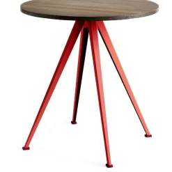 Pyramid 21 Cafébord Ø70 cm, Tomato Red / Mörkoljad Ek