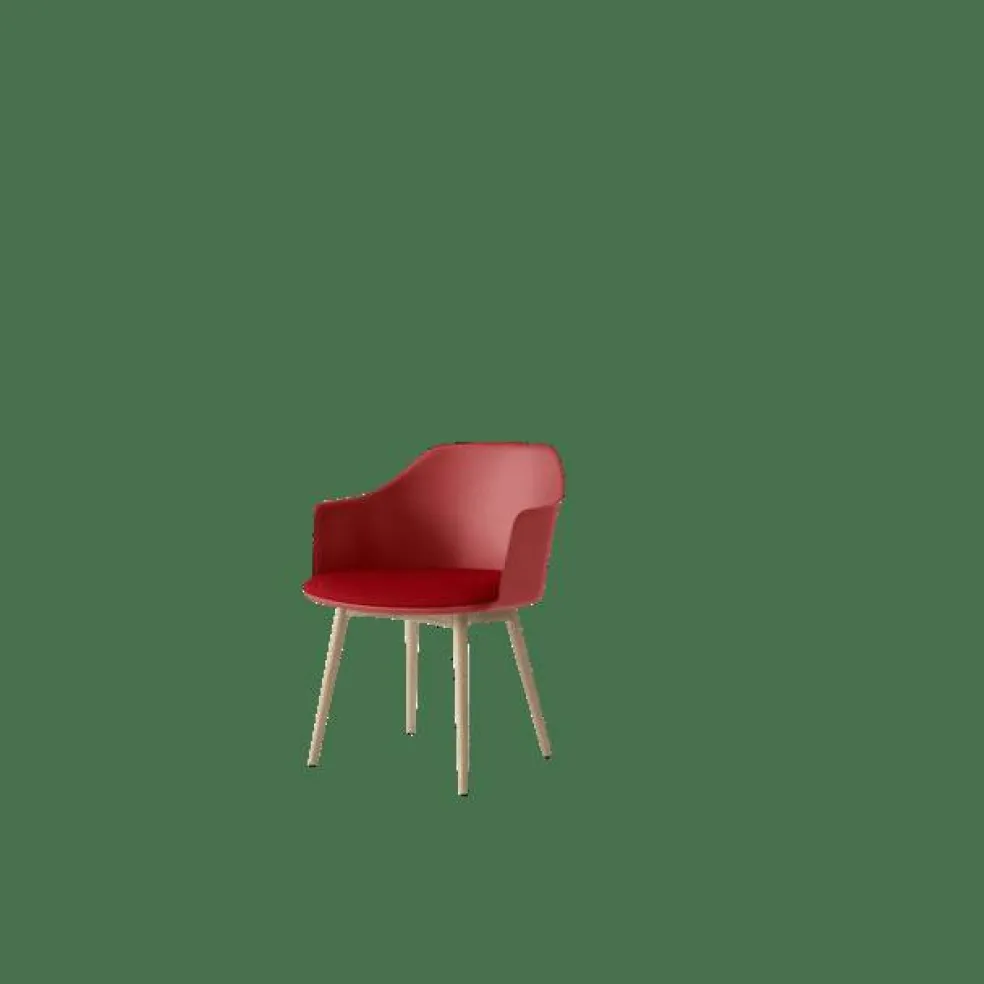 Rely HW77 Matstol Med Armstöd Polstrad Sits Vermilion Red/Klarlackad Ek/Vidar 0556