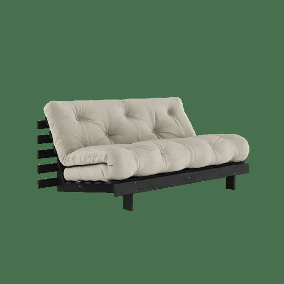 Roots Bäddsoffa Med Roots Madrass 160x200 Linne/Svartlackerad