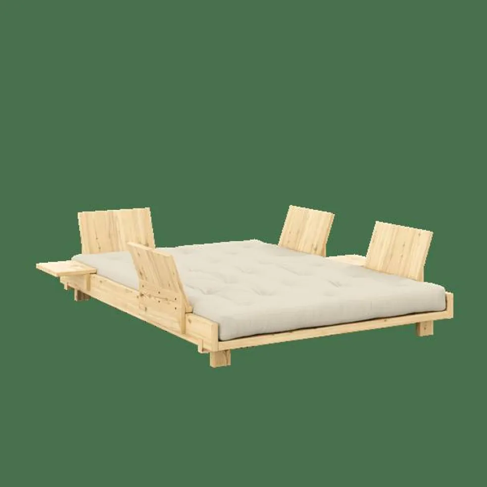 Social Bäddsoffa Med 4 Ryggstöd Sidobord och Madrass 140x200 Beige/Raw
