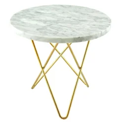 Tall Mini O Table Sidobord Ø50 cm, Mässing/Vit marmor