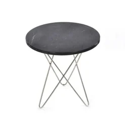 Tall Mini O Table Sidobord Ø50 cm, Stål/Svart marmor