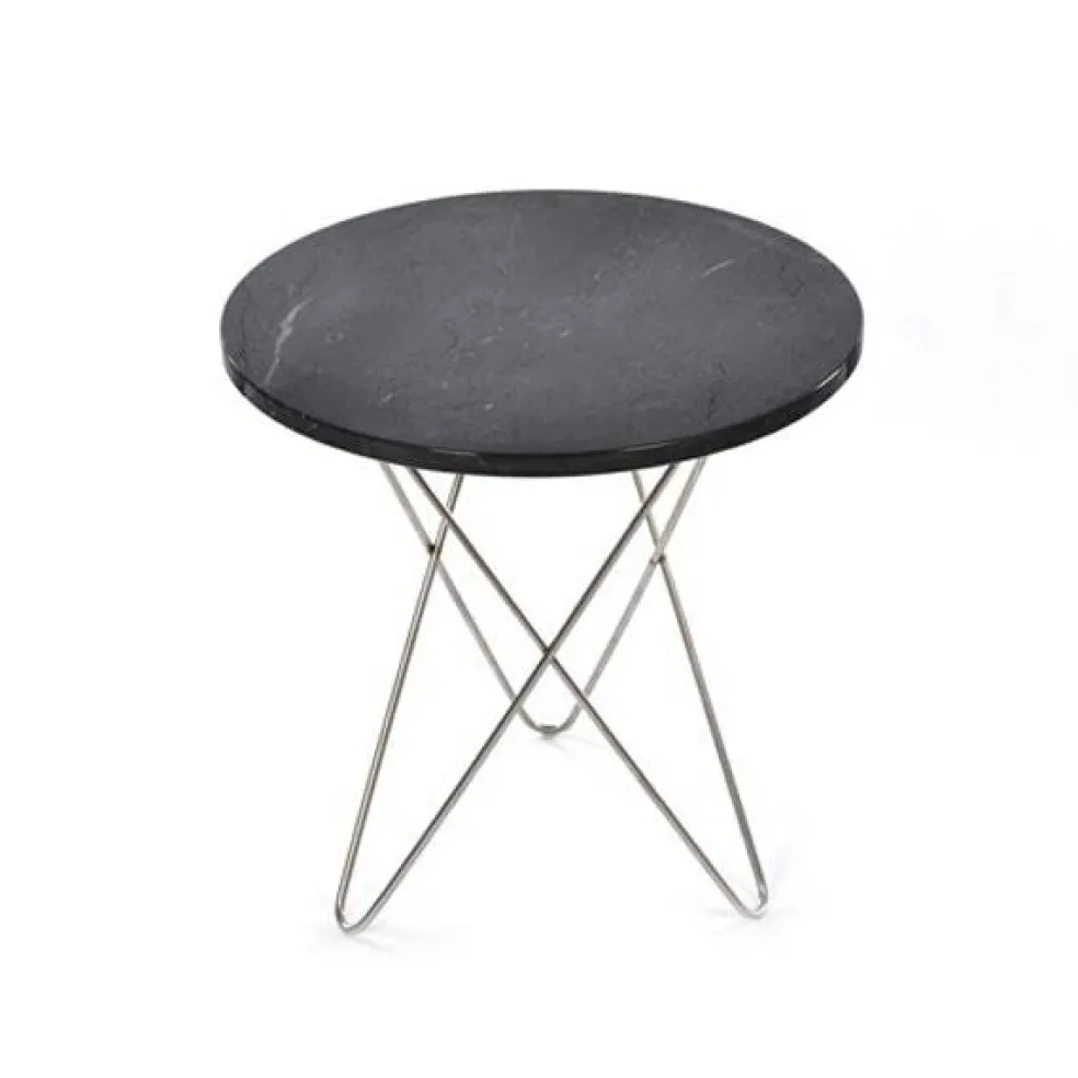 Tall Mini O Table Sidobord Ø50 cm, Stål/Svart marmor