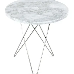 Tall Mini O Table Sidobord Ø50 cm, Stål/Vit marmor