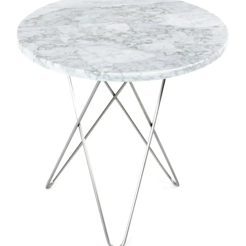 Tall Mini O Table Sidobord Ø50 cm, Stål/Vit marmor
