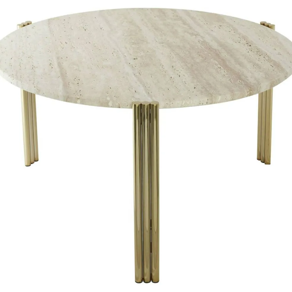 Tribus Soffbord 80 cm, Guld / Travertin
