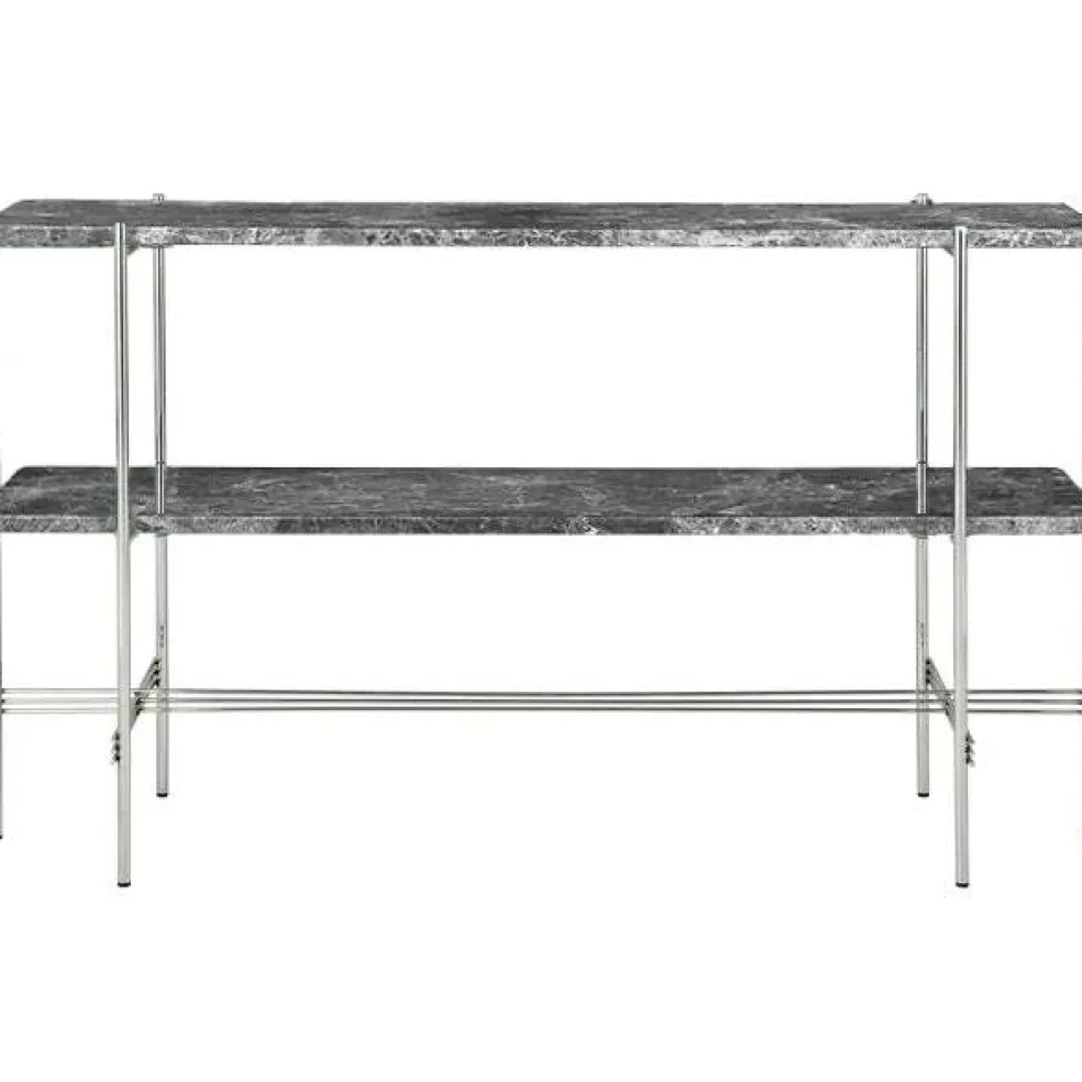 TS Console Sidobord 120x30x72 cm, Polerat Stål / Grå Emperadormarmor