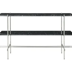 TS Console Sidobord 120x30x72 cm, Polerat Stål / Svart Marquinamarmor