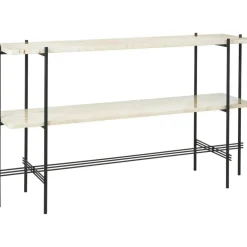TS Console Sidobord 120x30x72 cm, Svart / Neutralt vit Travertin