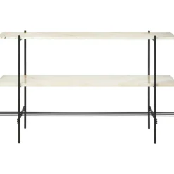 TS Console Sidobord 120x30x72 cm, Svart / Neutralt vit Travertin