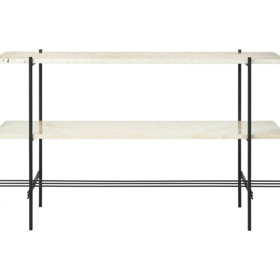 TS Console Sidobord 120x30x72 cm, Svart / Neutralt vit Travertin