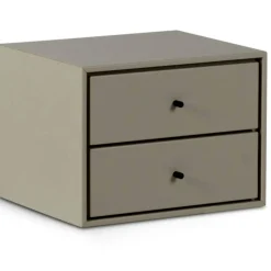 Volt Vägghängt Sängbord 2 Lådor, Beige/Svart