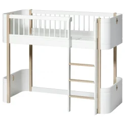 Wood Mini+ Låg Loft Säng, Vit/Ek